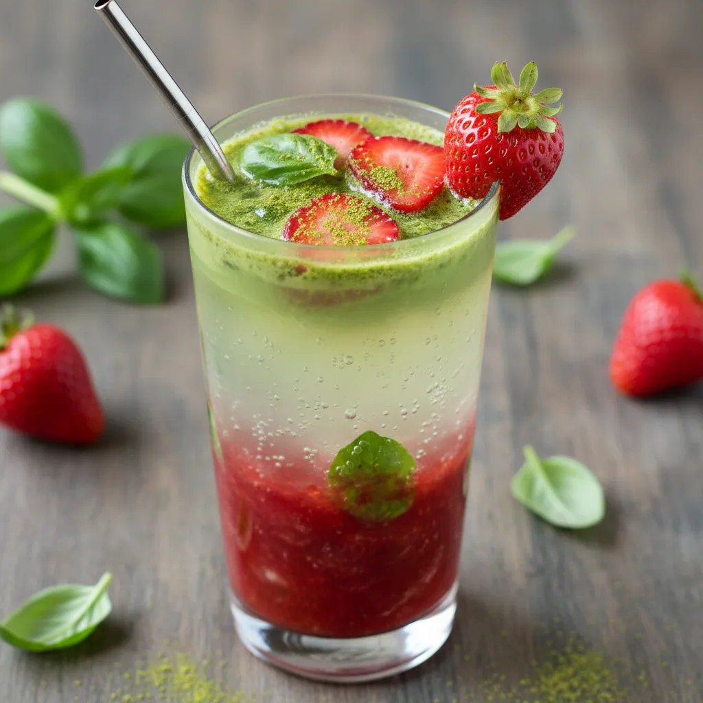 Refreshing Strawberry Basil Matcha Mocktail