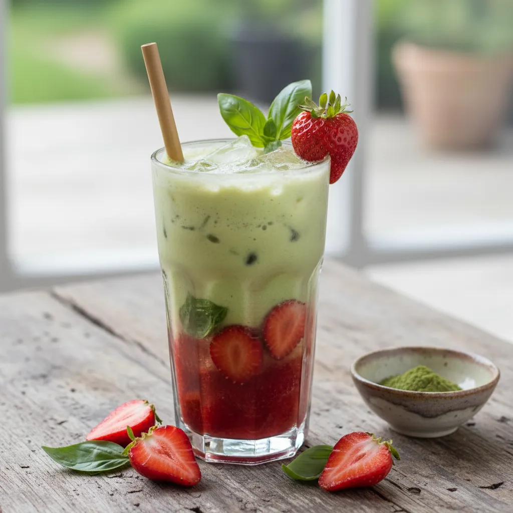 Refreshing Strawberry Basil Matcha Mocktail