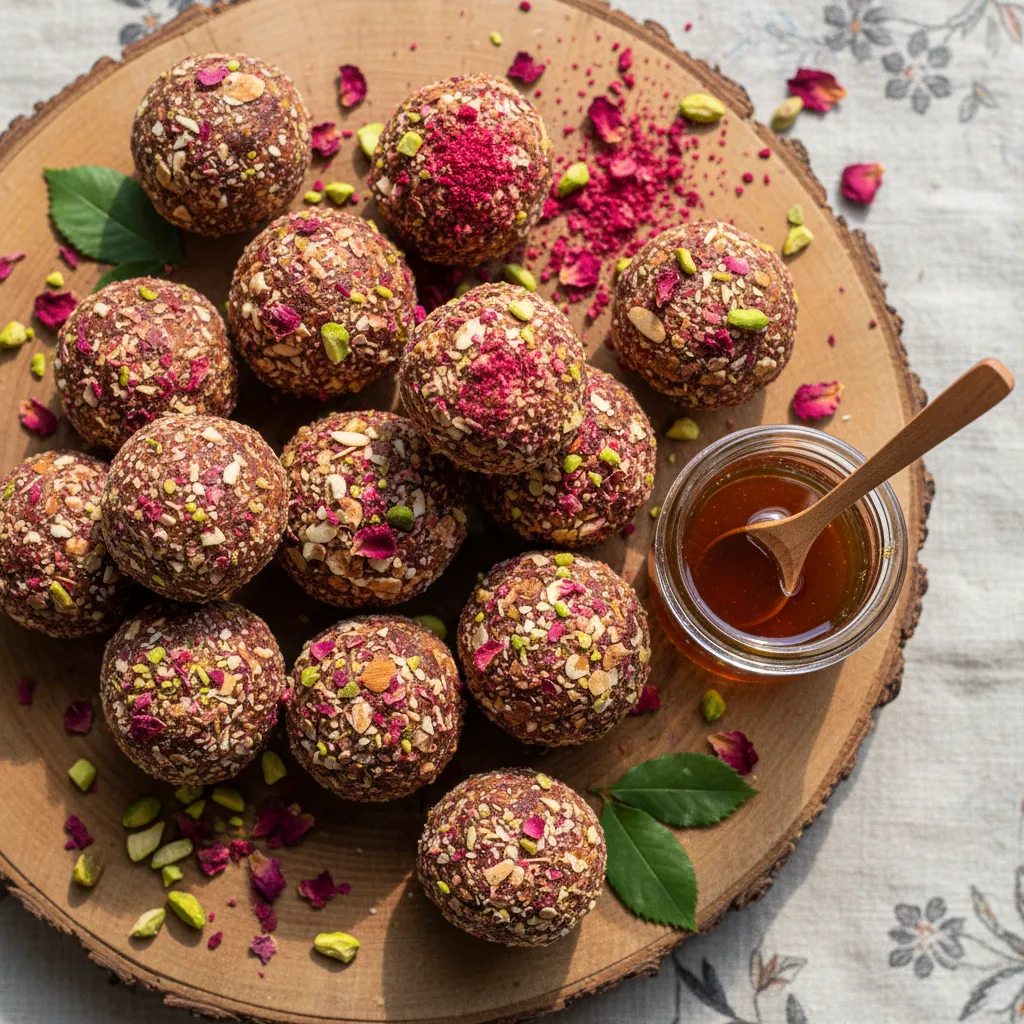 Rose Infused Vegan Date Energy Bites