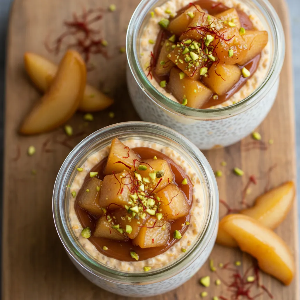 Saffron-Infused Vegan Caramelized Pear Chia Cups