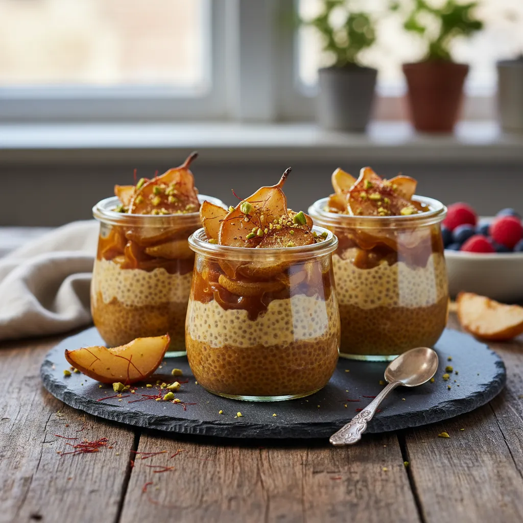 Saffron-Infused Vegan Caramelized Pear Chia Cups