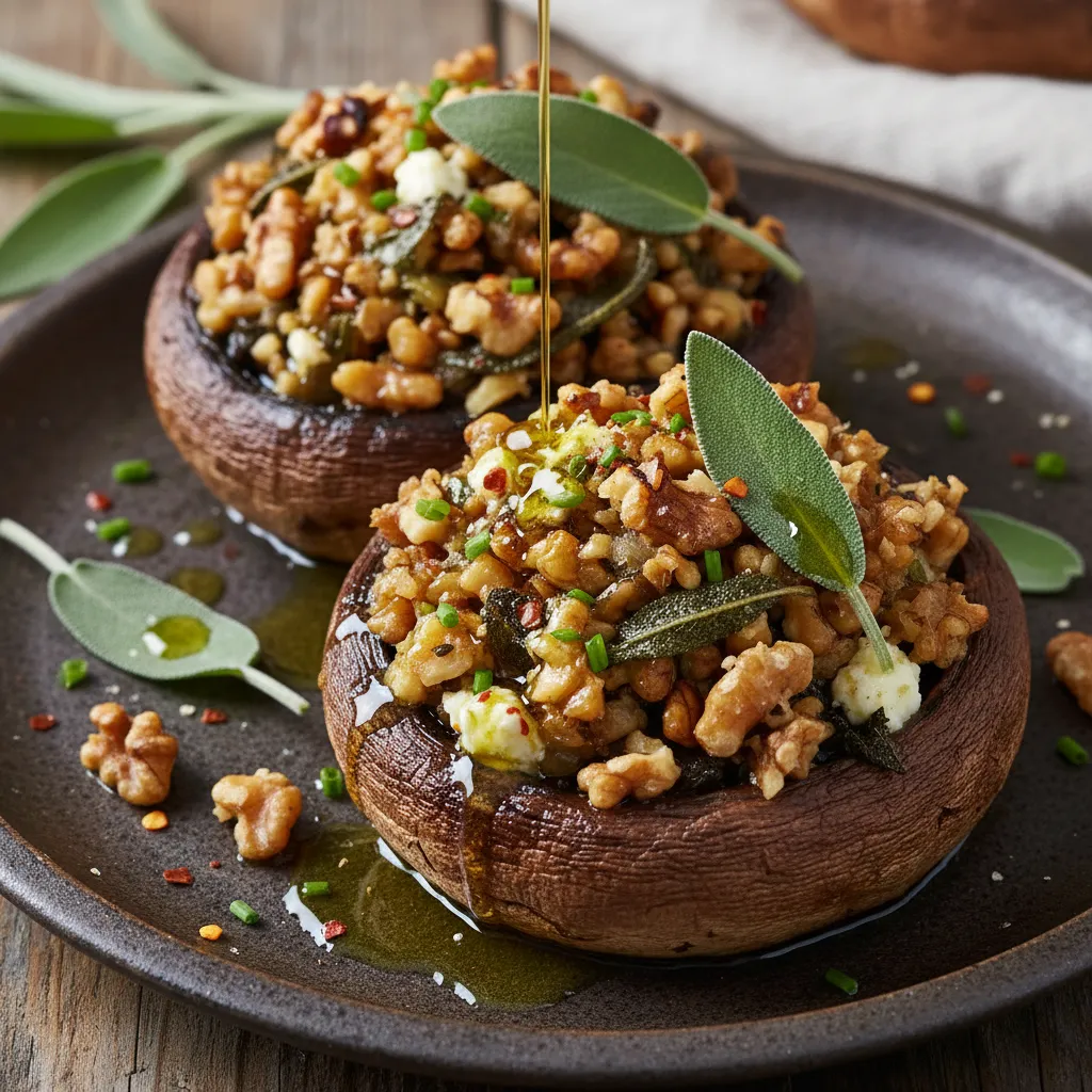 Sautéed Walnut and Sage Stuffed Portobello Mushrooms