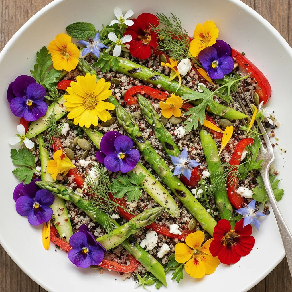 Savory Asparagus and Quinoa Edible Flower Salad
