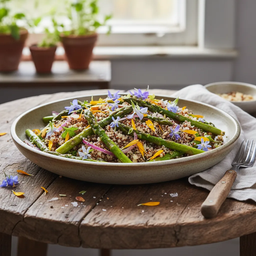 Savory Asparagus and Quinoa Edible Flower Salad