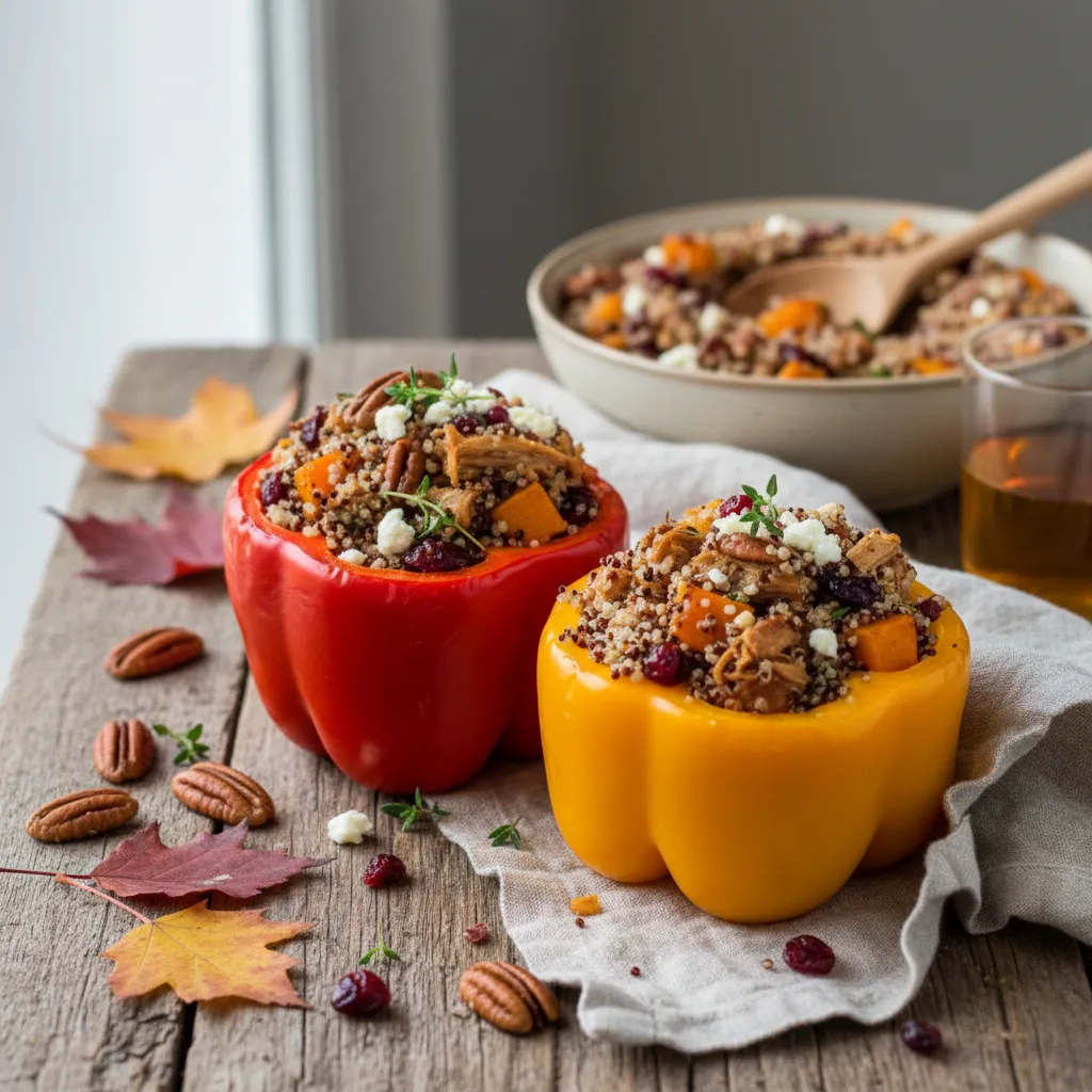 Savory Autumn Harvest Quinoa and Jackfruit Stuffed Peppers