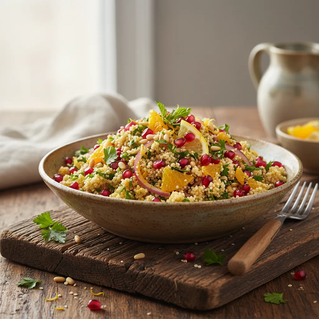 Savory Cauliflower Rice and Pomegranate Tabbouleh with Citrus Dressing