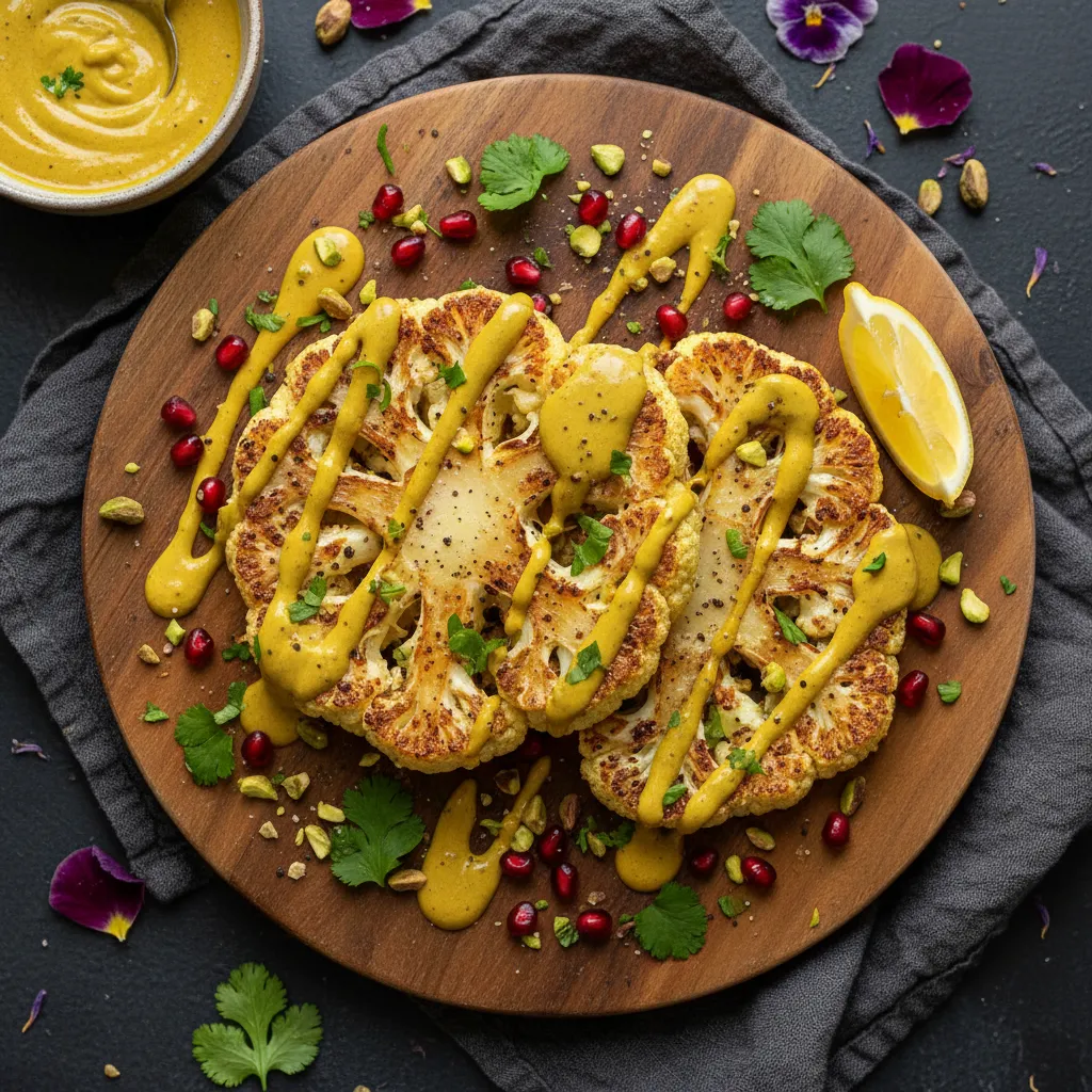 Savory Cauliflower Steaks With Turmeric Tahini Drizzle