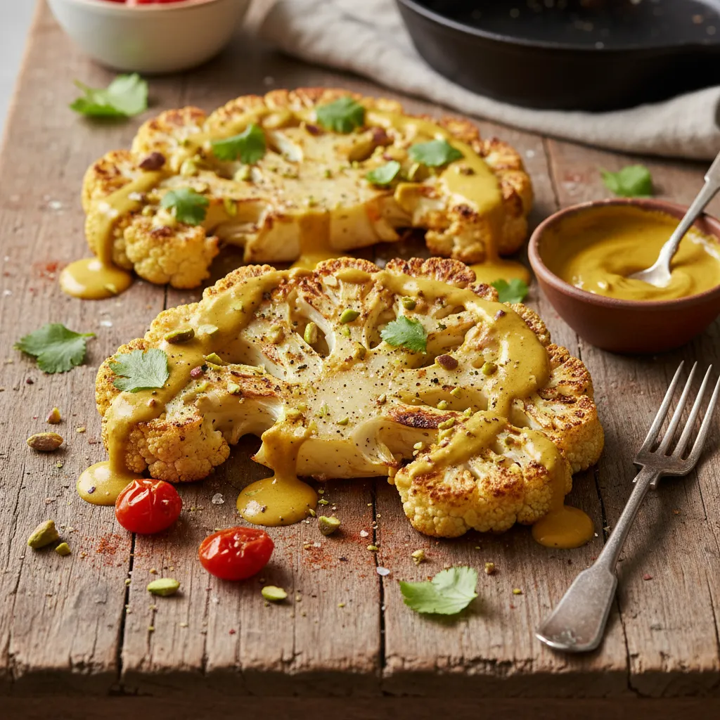 Savory Cauliflower Steaks With Turmeric Tahini Drizzle