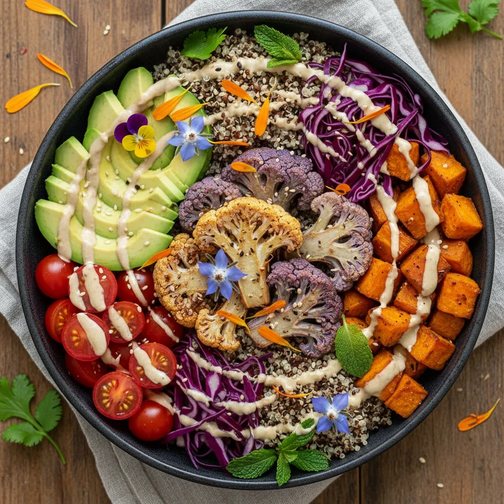 Savory Cauliflower & Edible Flower Buddha Bowl