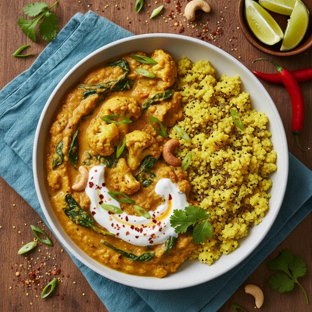 Savory Cauliflower & Spinach Dal with Turmeric Quinoa