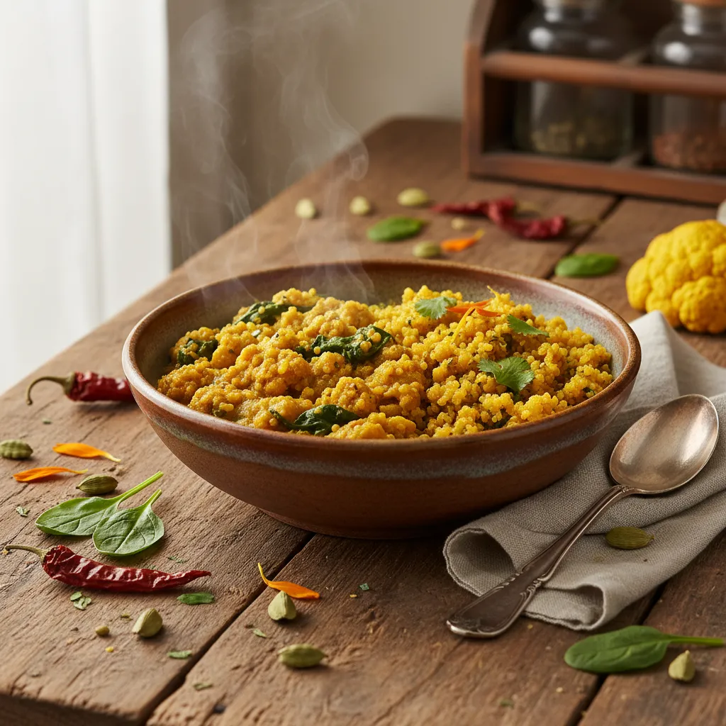 Savory Cauliflower & Spinach Dal with Turmeric Quinoa