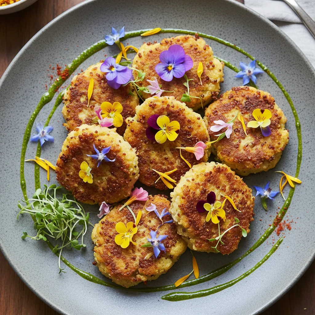 Savory Cauliflower and Edible Flower Quinoa Cakes