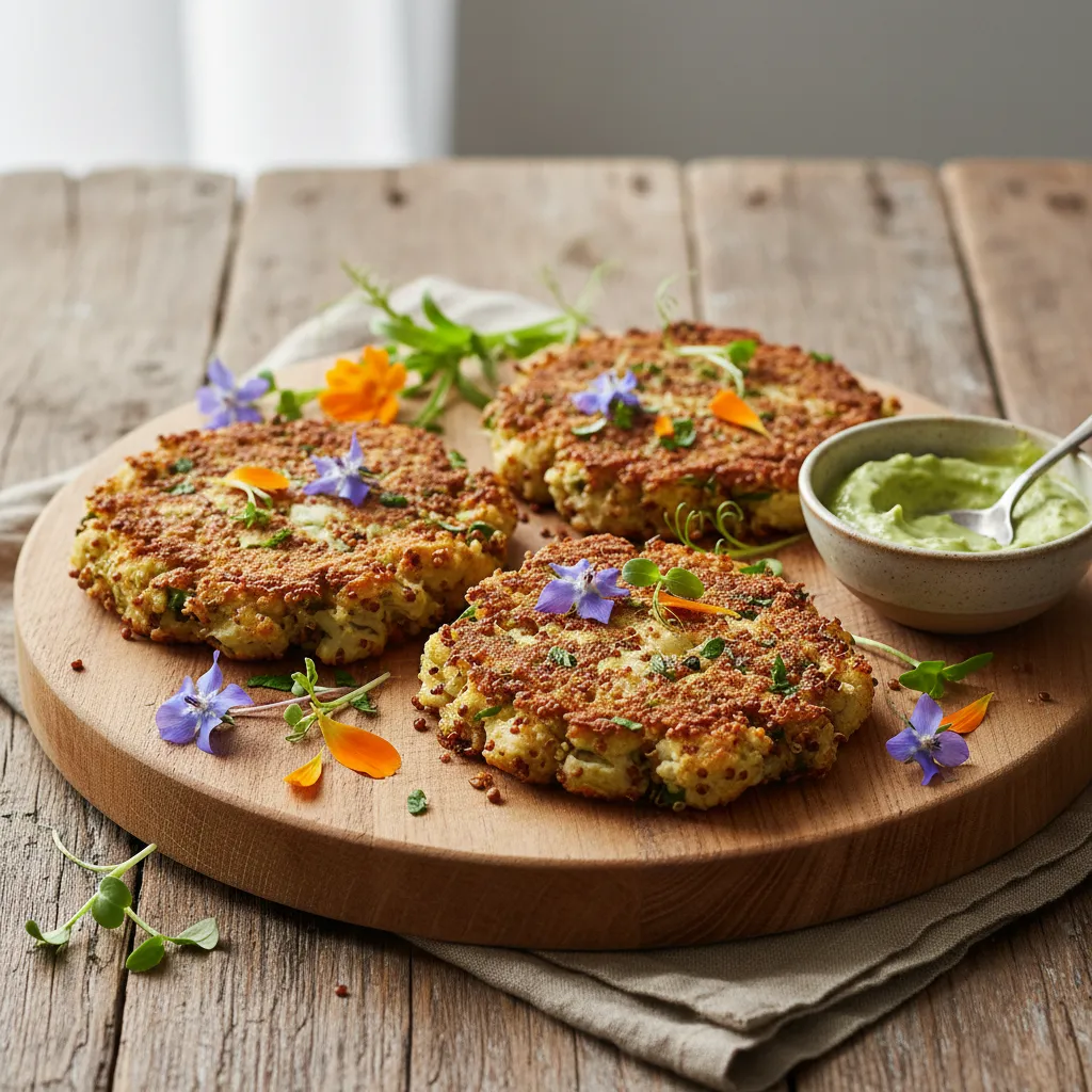 Savory Cauliflower and Edible Flower Quinoa Cakes