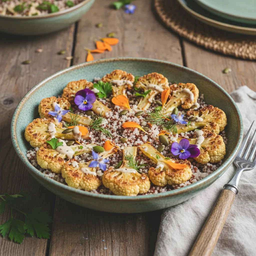 Savory Cauliflower and Edible Flower Quinoa Magic Bowl