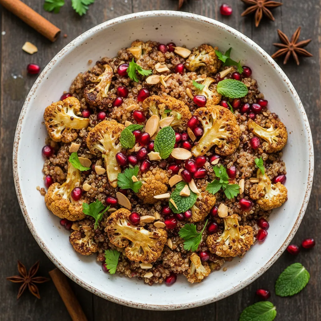 Savory Cauliflower and Pomegranate Quinoa Pilaf