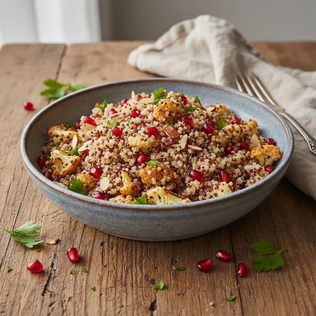 Savory Cauliflower and Pomegranate Quinoa Pilaf