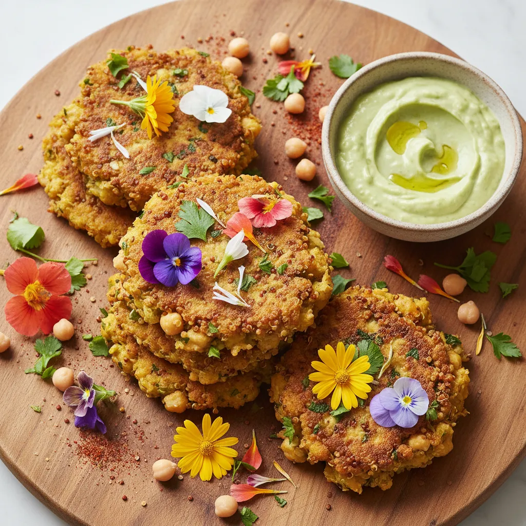 Savory Chickpea and Edible Flower Quinoa Fritters