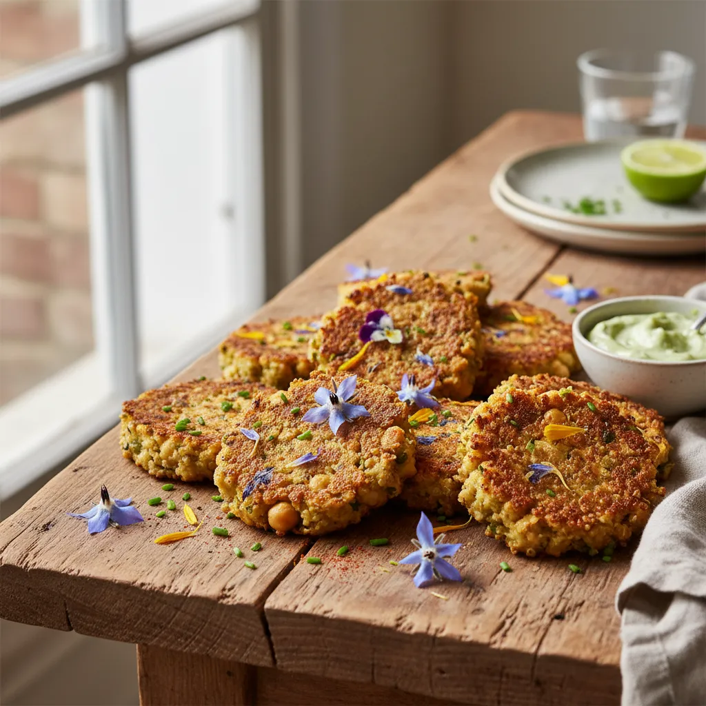 Savory Chickpea and Edible Flower Quinoa Fritters