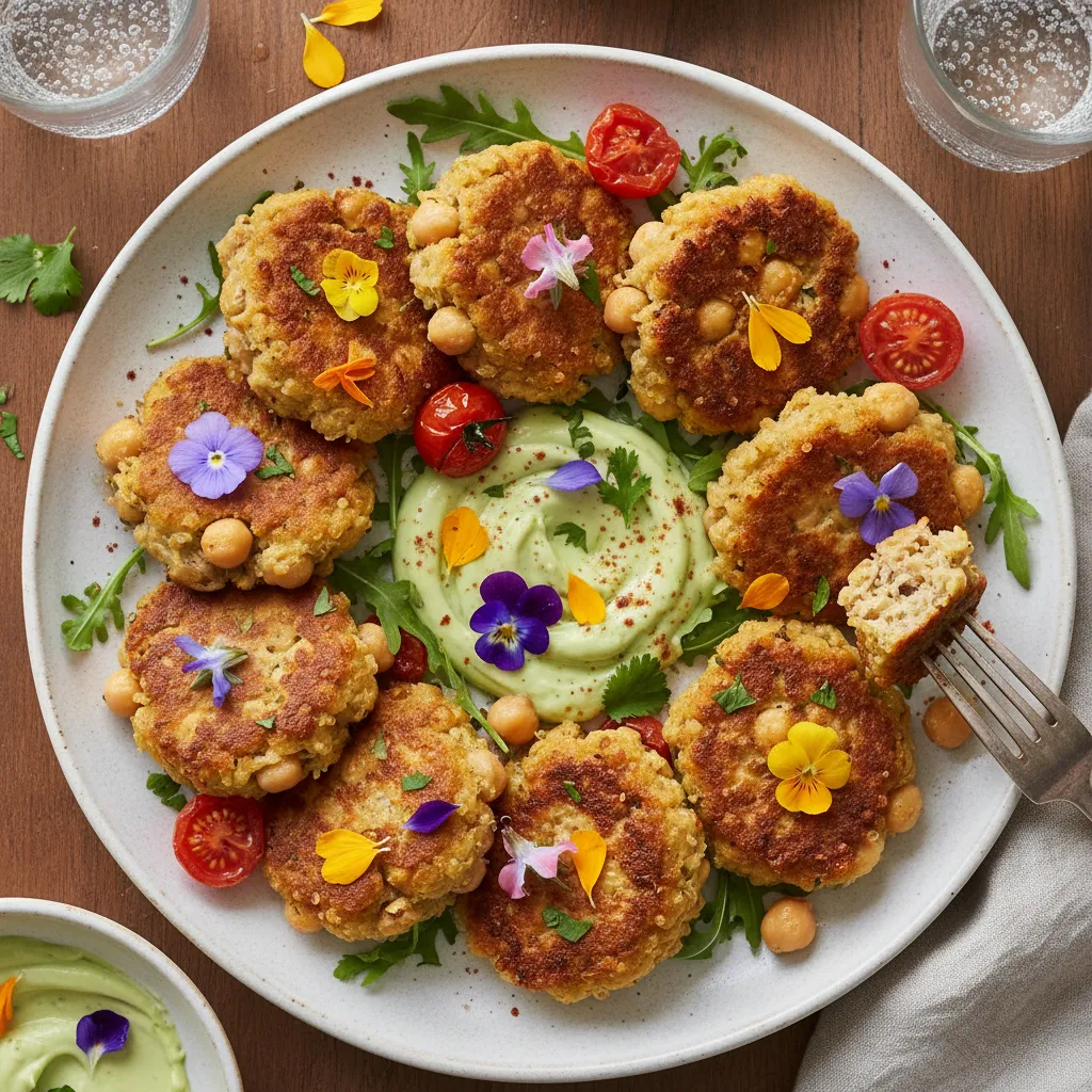Savory Chickpea and Edible Flower Quinoa Patties