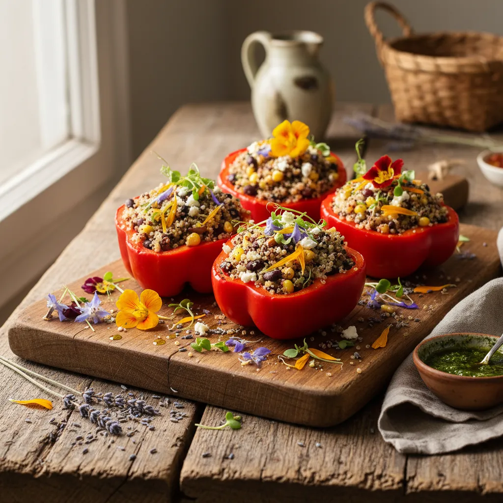 Savory Edible Flower Quinoa Stuffed Peppers