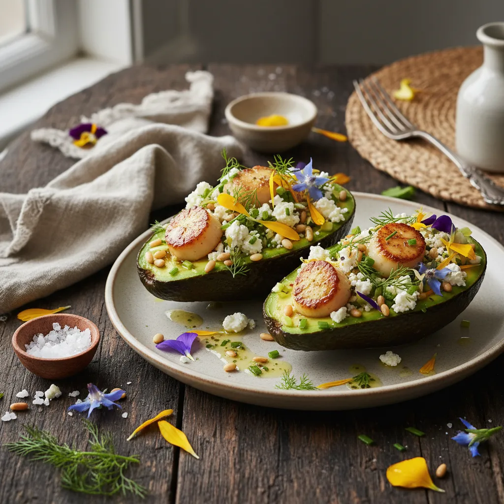 Savory Edible Flower Stuffed Avocado Boats
