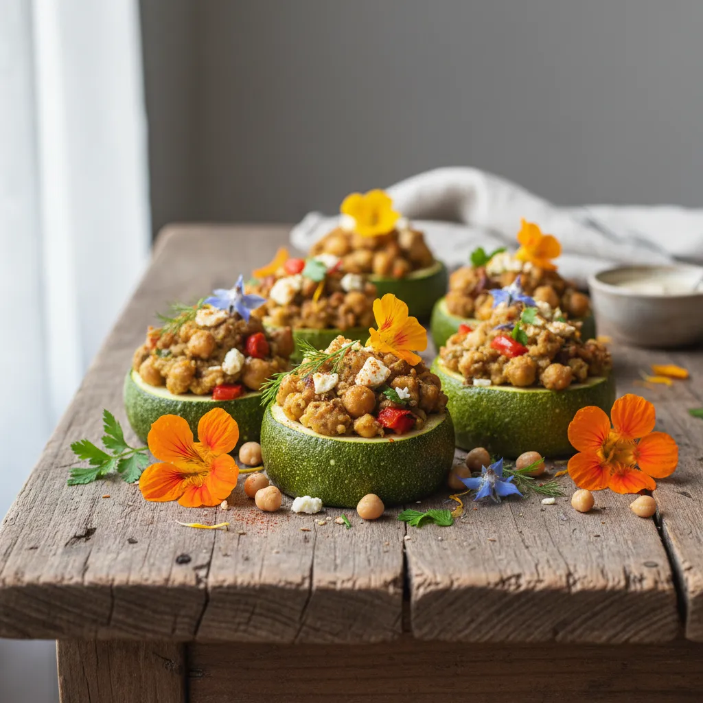 Savory Edible Flower and Chickpea Stuffed Zucchini Cups