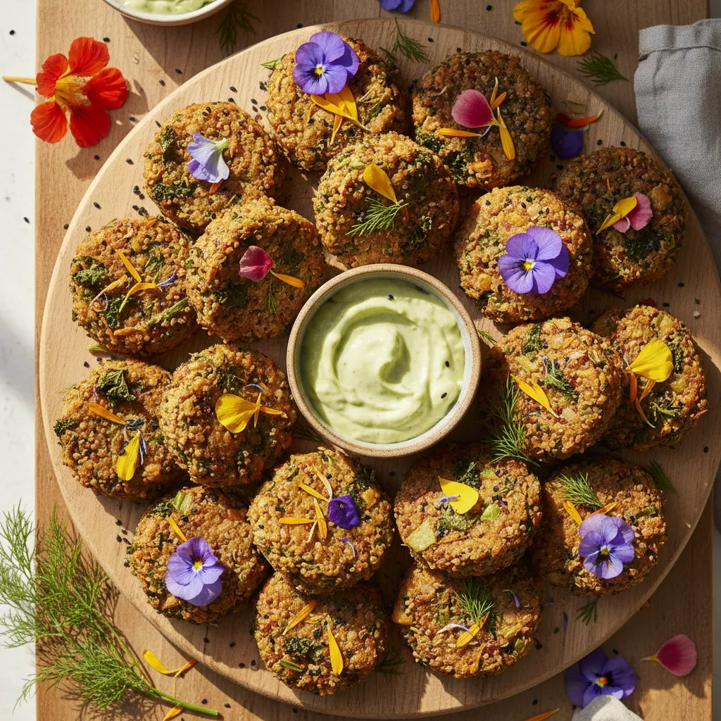 Savory Edible Flower and Kale Quinoa Bites