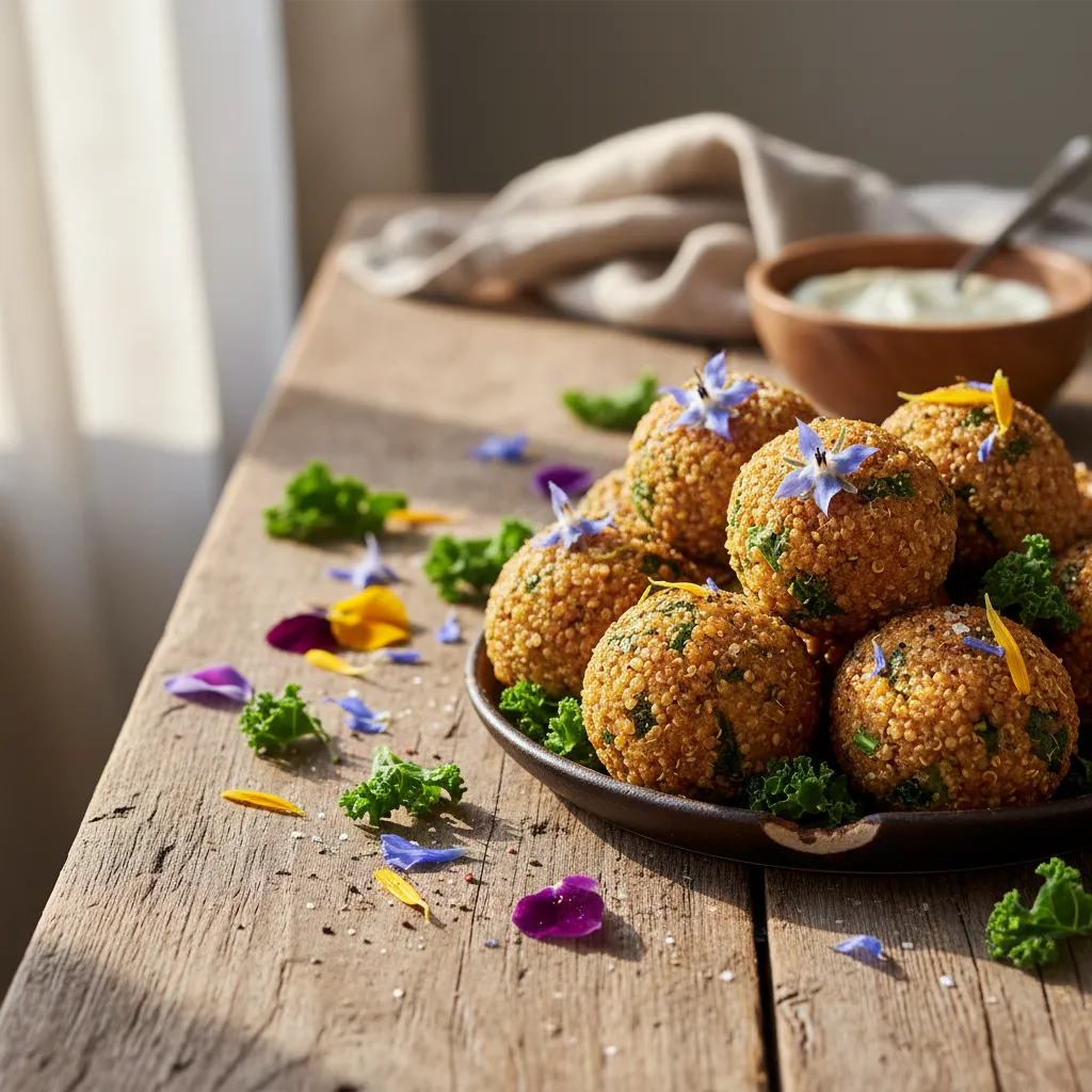 Savory Edible Flower and Kale Quinoa Bites
