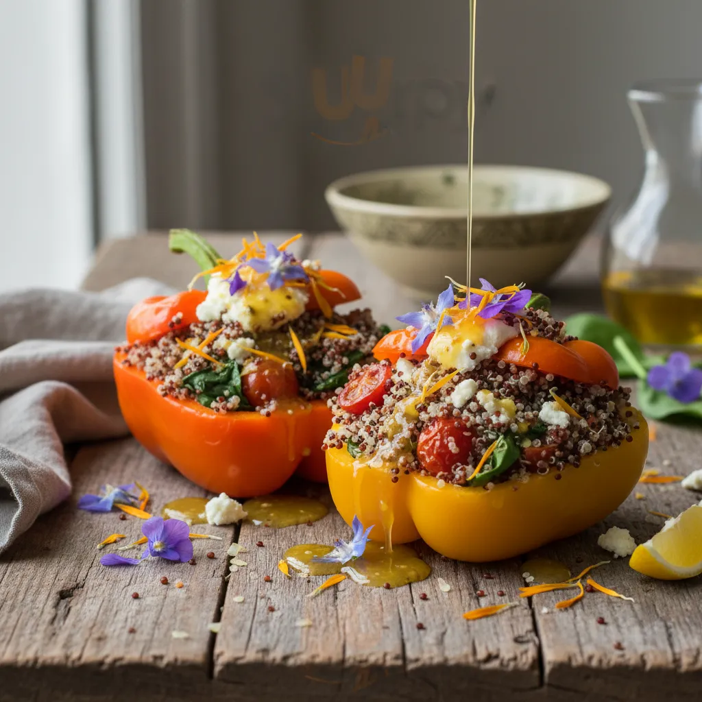 Savory Edible Flower and Quinoa Stuffed Peppers with Citrus Drizzle