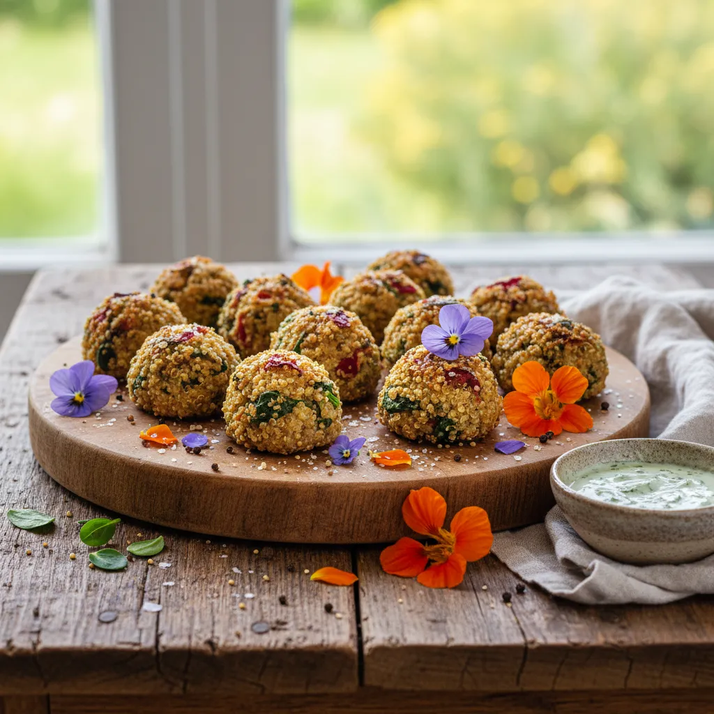 Savory Edible Flower and Spinach Quinoa Bites