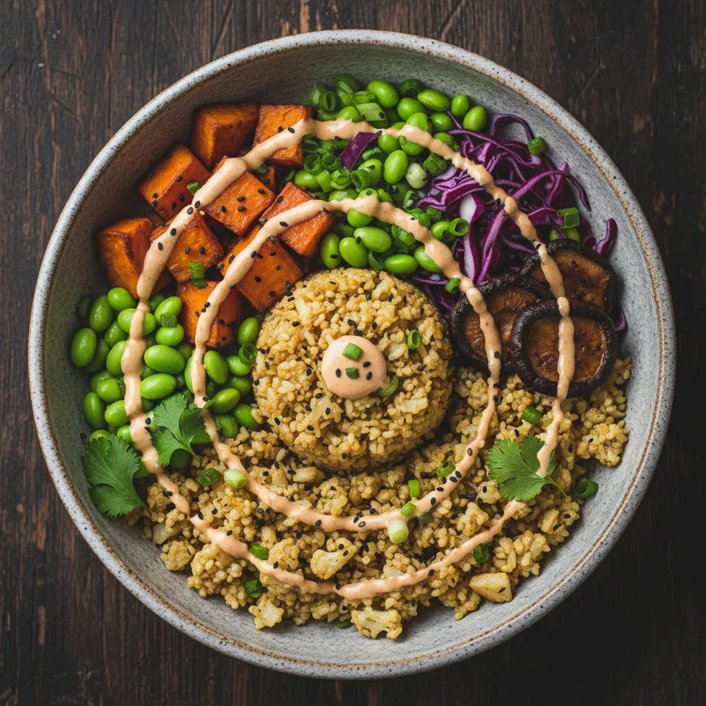 Savory Ginger Garlic Cauliflower Rice Bowl with Miso Dressing