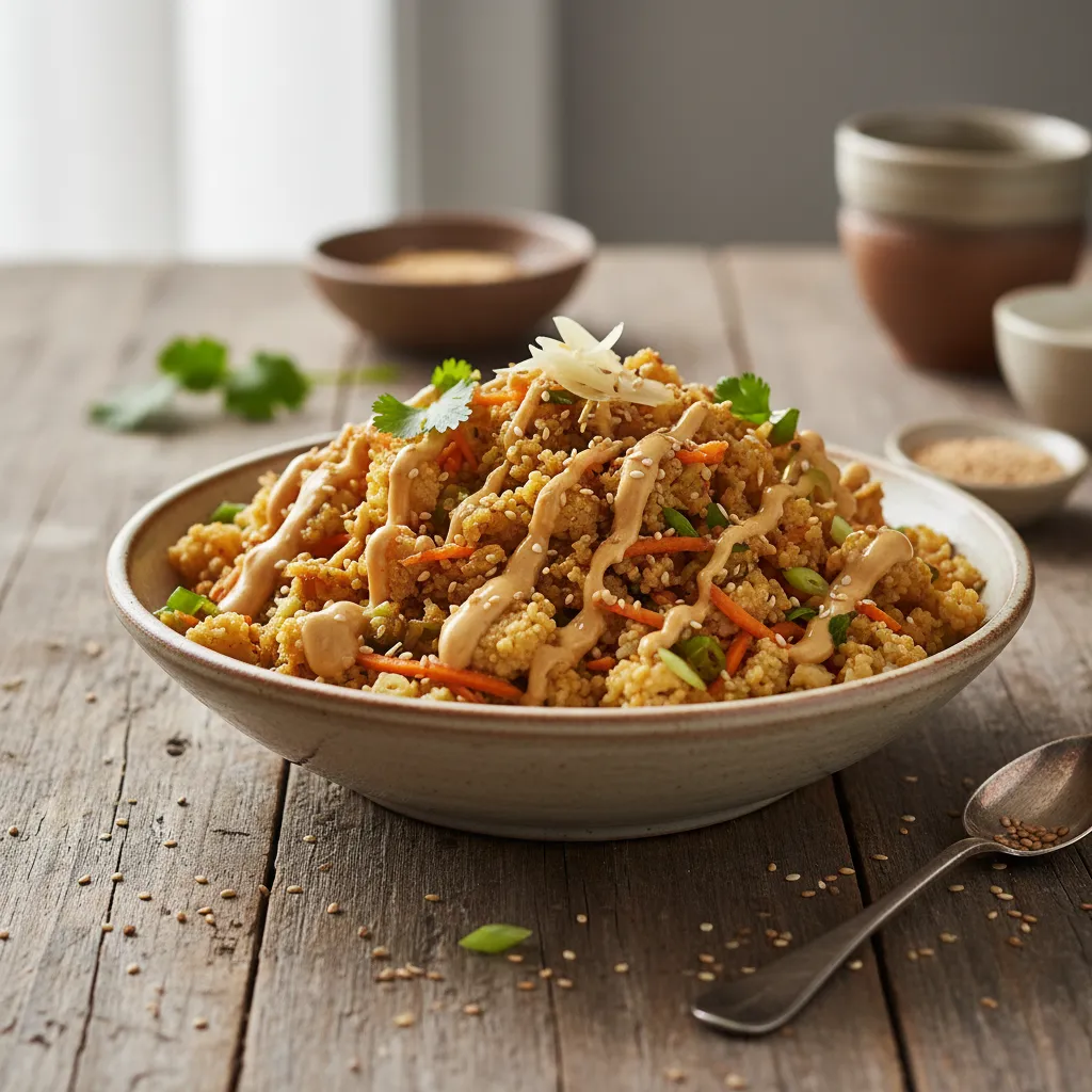Savory Ginger Garlic Cauliflower Rice Bowl with Miso Dressing