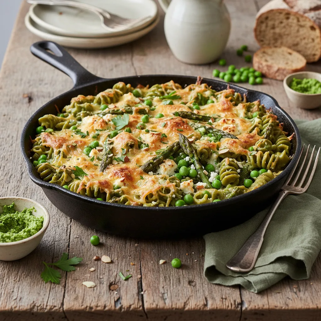 Savory Green Pea and Spirulina Pasta Bake