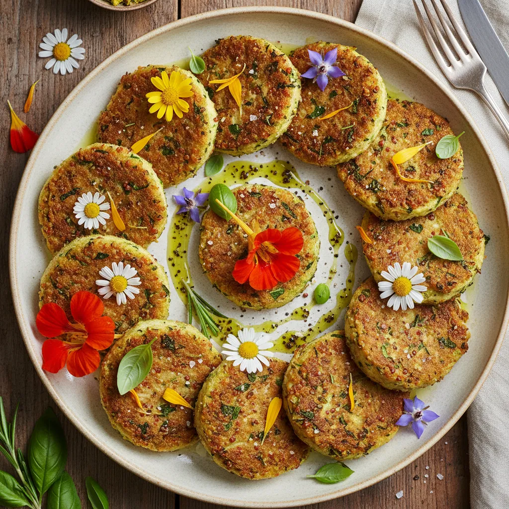 Savory Herb-Infused Quinoa Zucchini Rounds with Edible Flowers