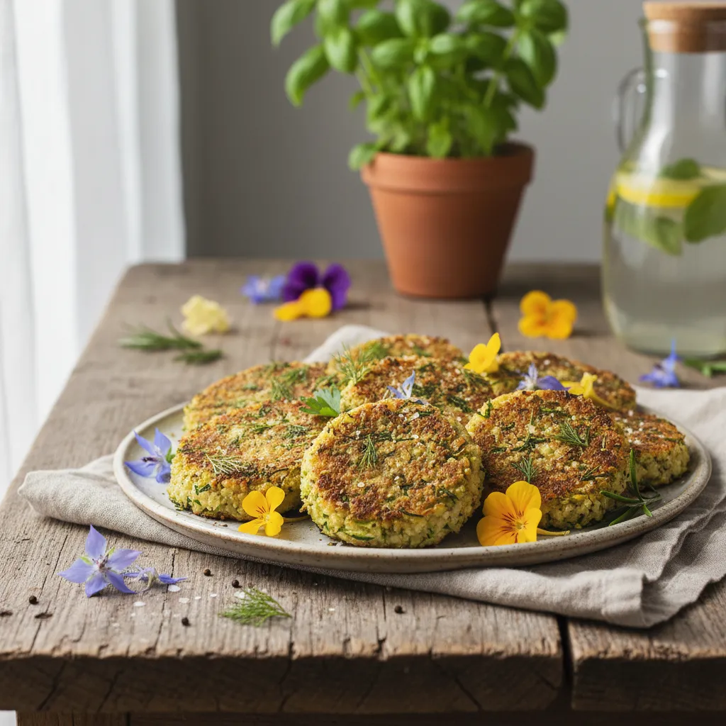 Savory Herb-Infused Quinoa Zucchini Rounds with Edible Flowers