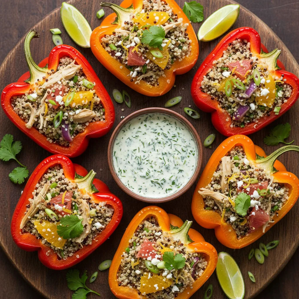 Savory Jackfruit And Citrus Zest Quinoa Stuffed Bell Peppers