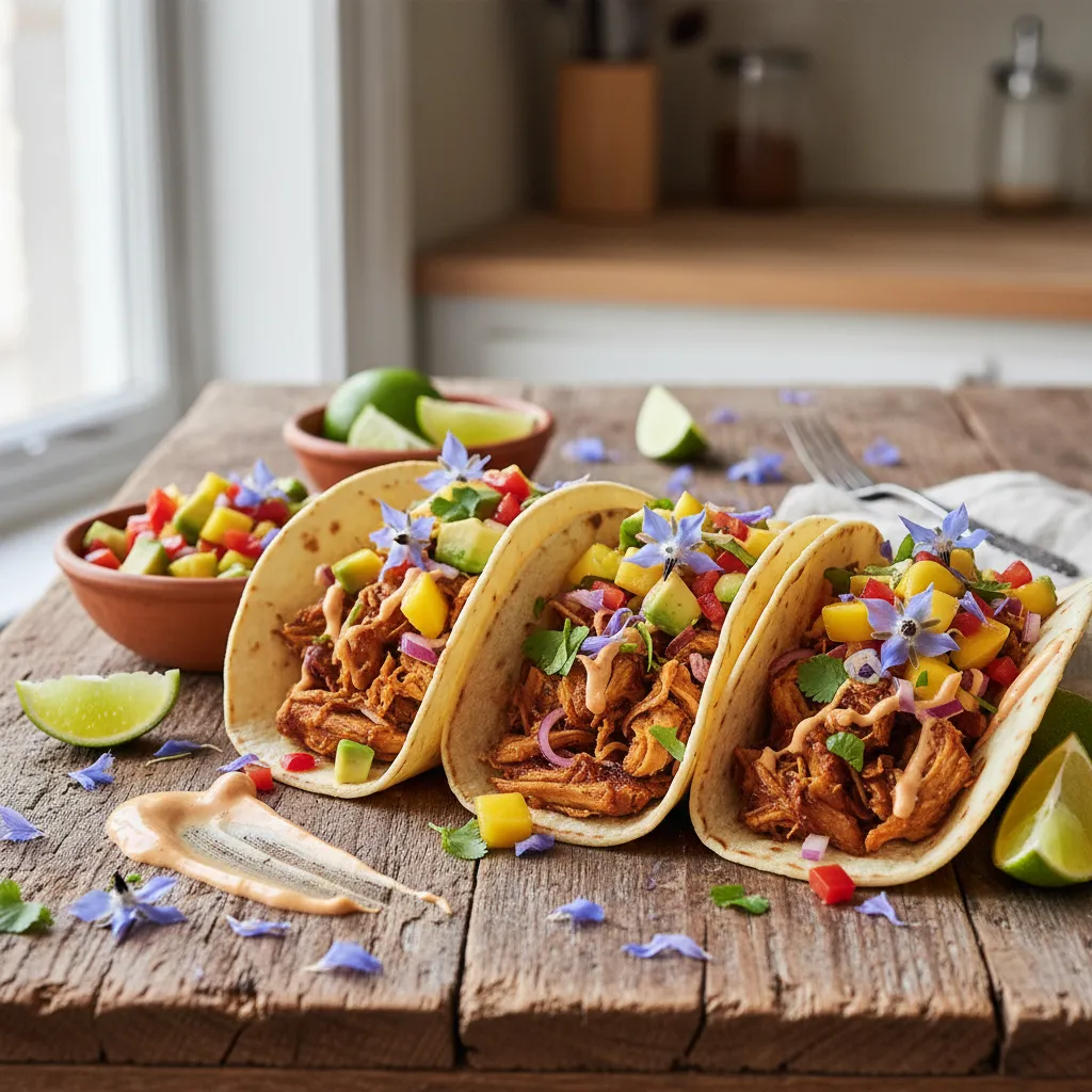 Savory Jackfruit Tacos with May Blossom Salsa