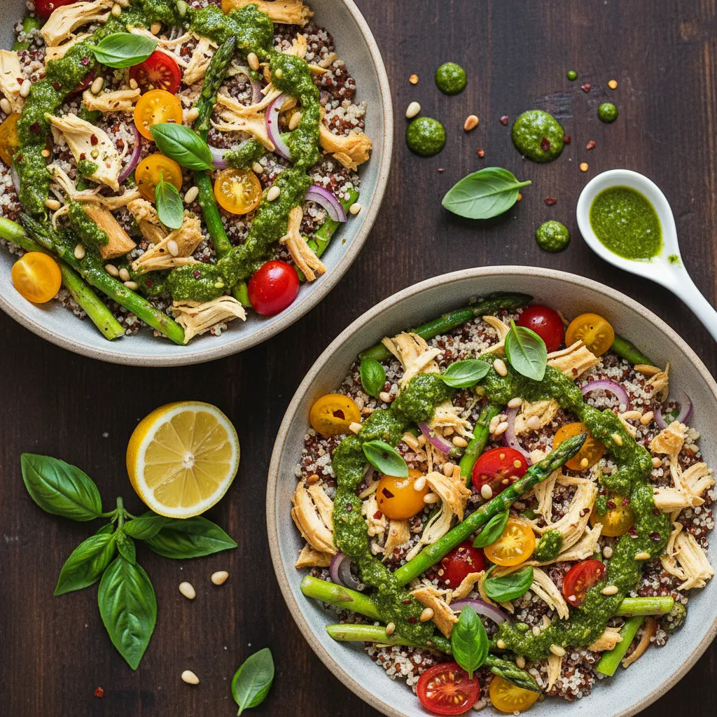 Savory Jackfruit and Asparagus Quinoa Bowls with Lemon Basil Drizzle