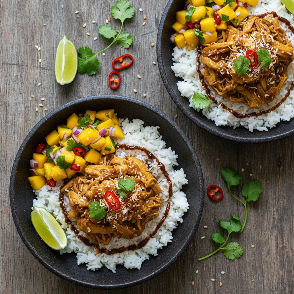 Savory Jackfruit and Coconut Rice Bowls with Mango Salsa