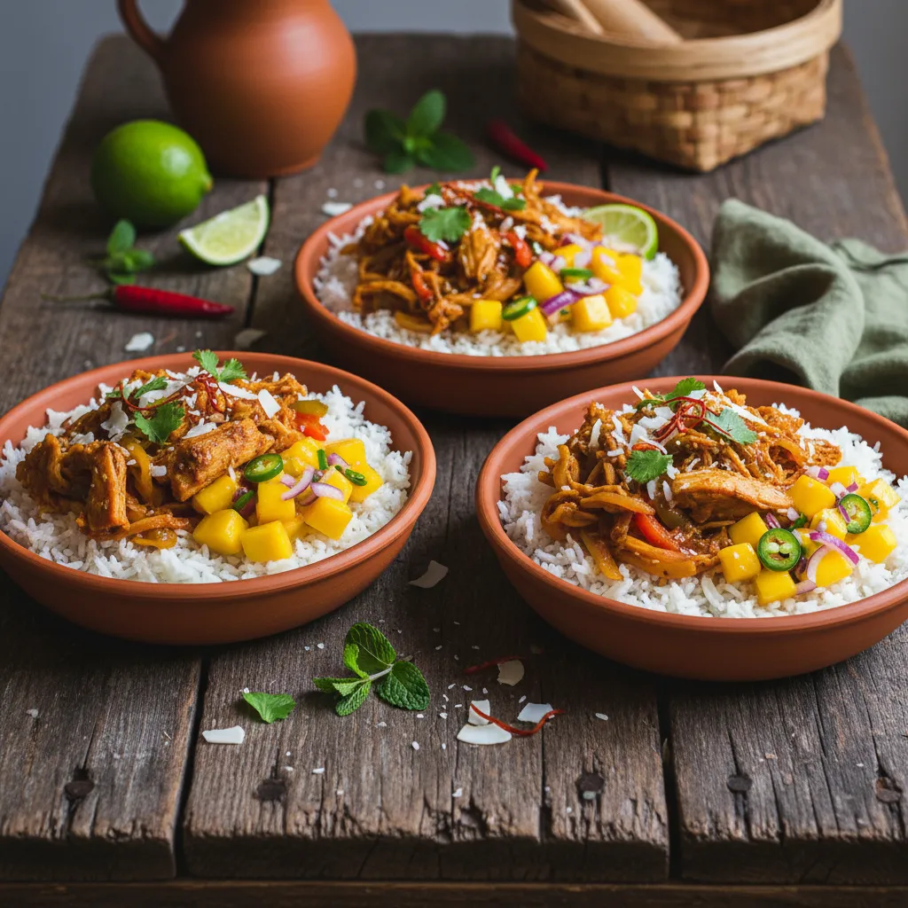 Savory Jackfruit and Coconut Rice Bowls with Mango Salsa