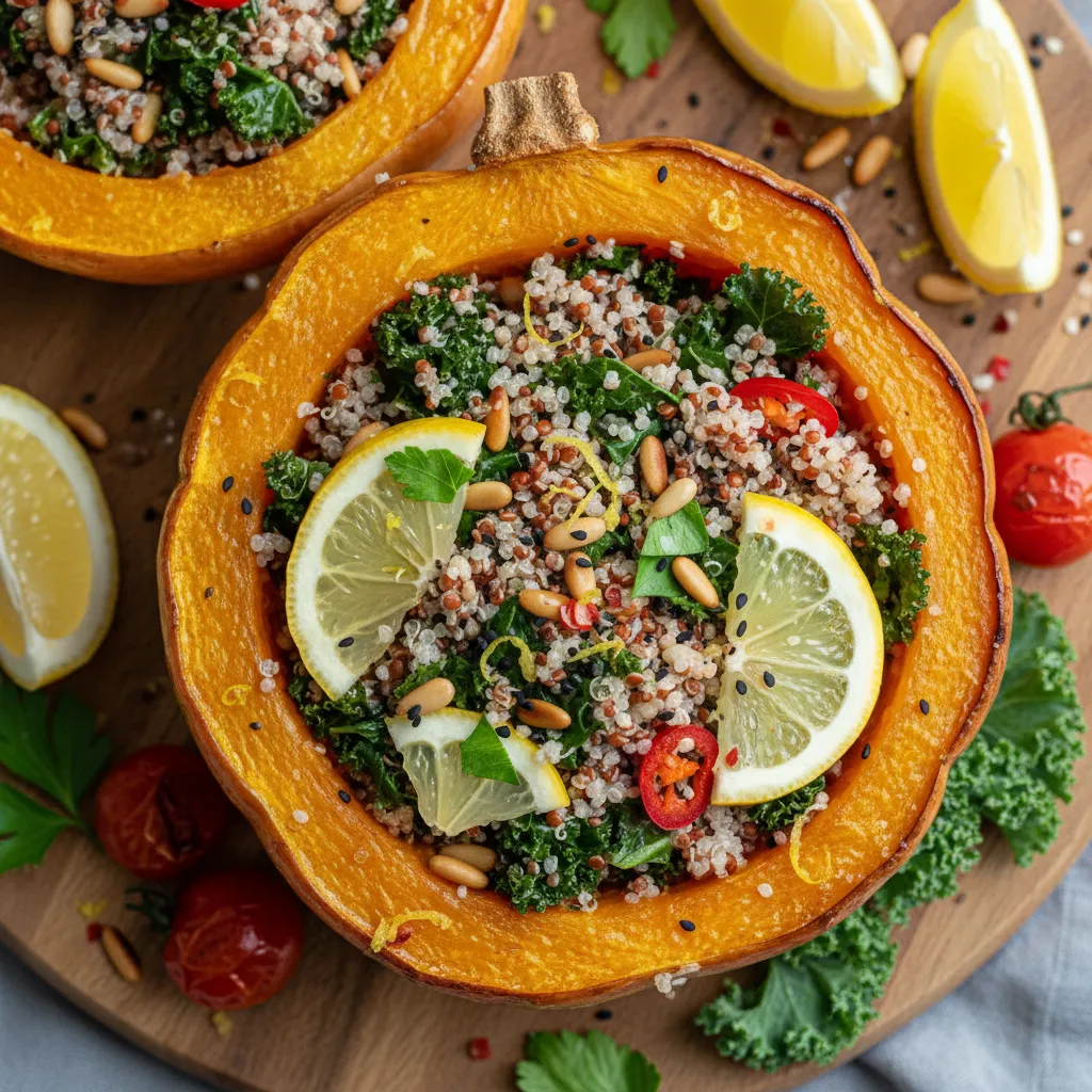 Savory Kale and Lemon Quinoa-Stuffed Winter Squash