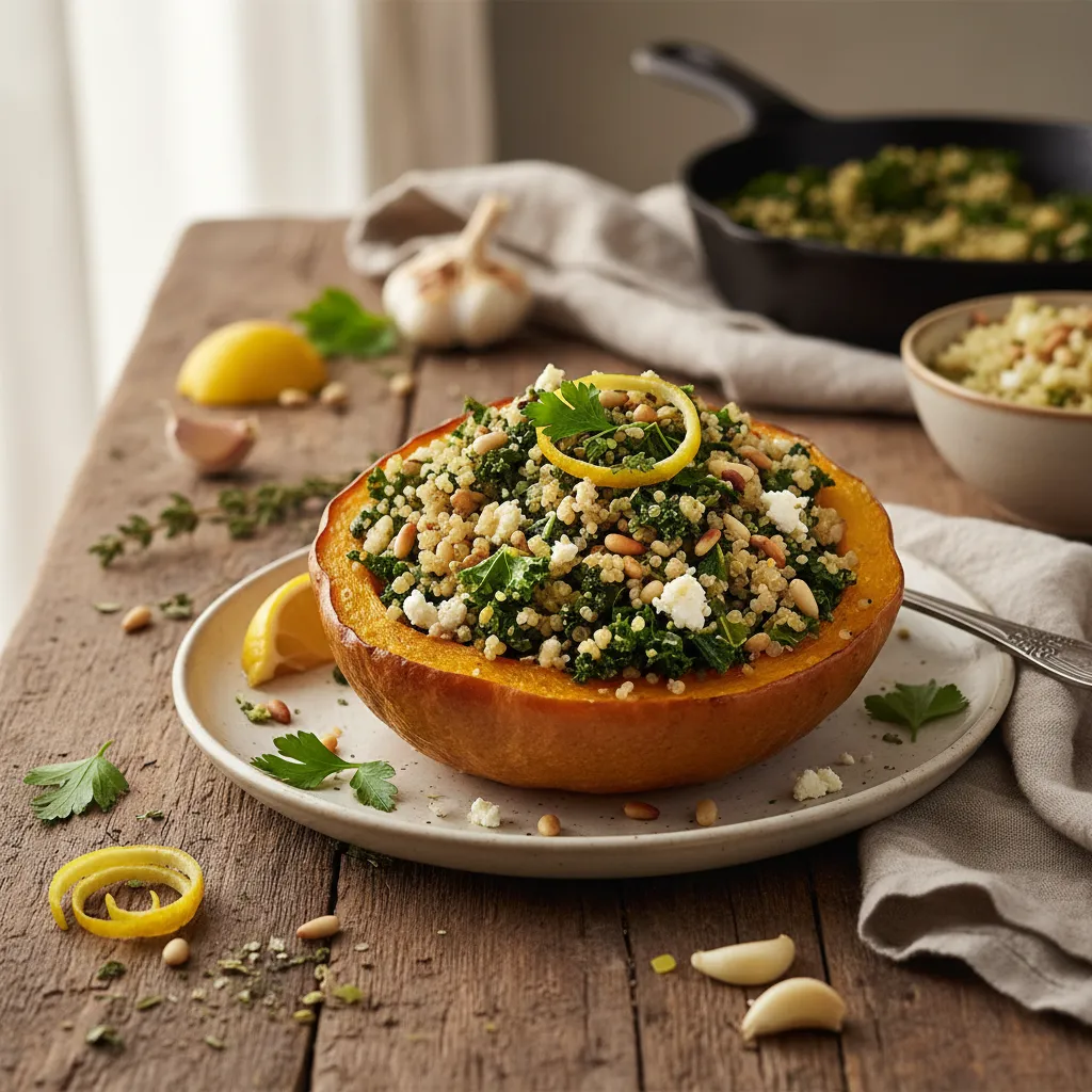 Savory Kale and Lemon Quinoa-Stuffed Winter Squash