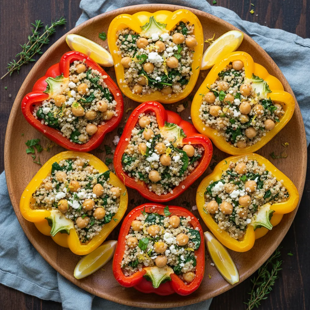 Savory Lemon-Thyme Chickpea Quinoa Stuffed Peppers