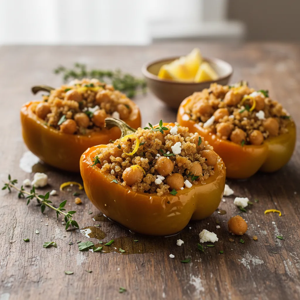 Savory Lemon-Thyme Chickpea Quinoa Stuffed Peppers