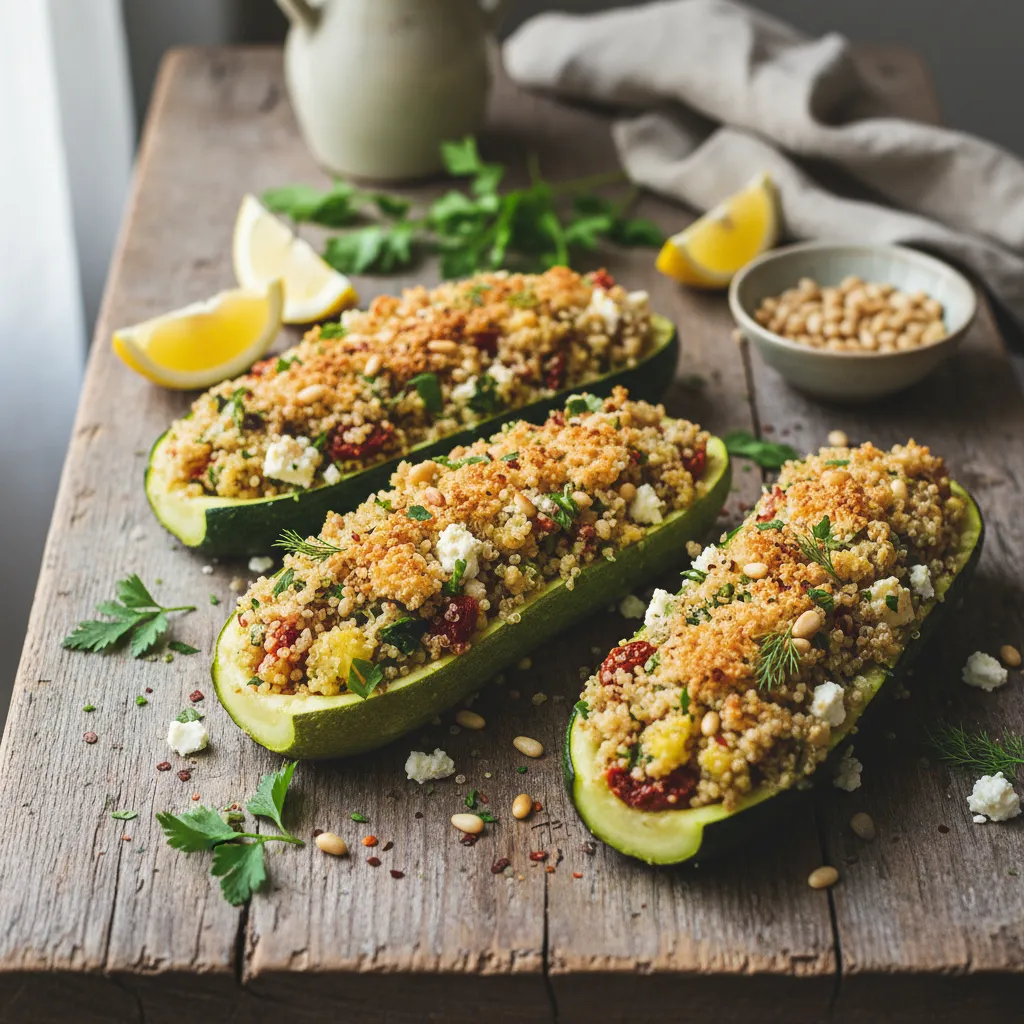 Savory Lemon Herb Quinoa-Stuffed Zucchini Boats