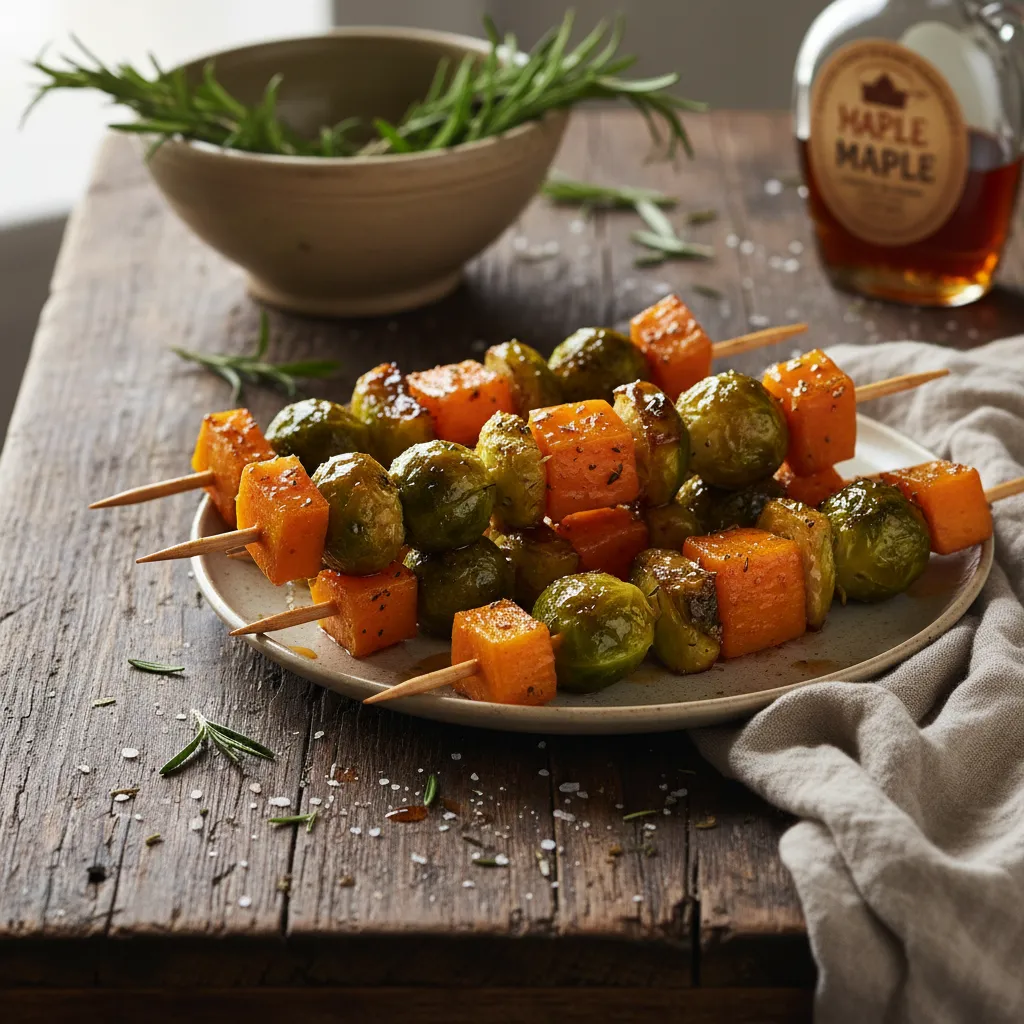 Savory Maple-Glazed Brussels Sprouts and Butternut Squash Skewers