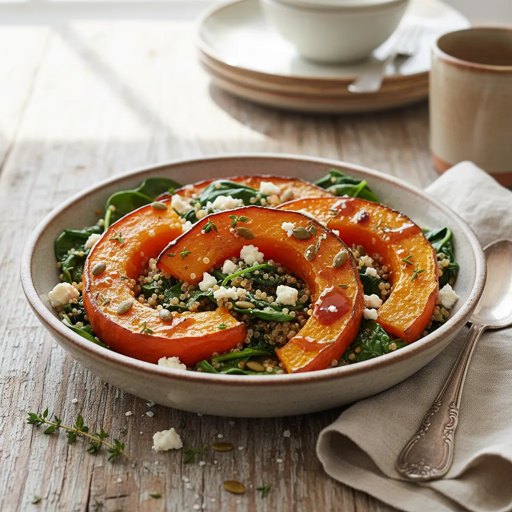Savory Maple-Glazed Pumpkin and Spinach Quinoa Bowl
