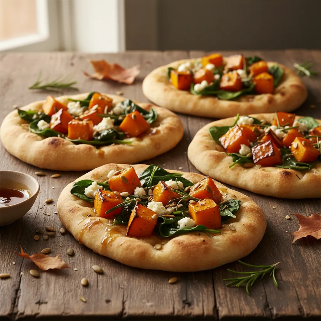 Savory Maple-Roasted Pumpkin and Spinach Flatbreads