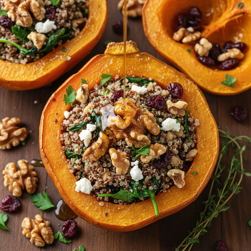 Savory Maple Walnuts and Quinoa Stuffed Acorn Squash