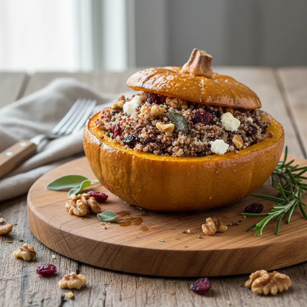Savory Maple Walnuts and Quinoa Stuffed Acorn Squash